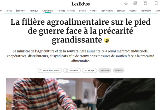 les echos la filiere agoalimentaire appel aux dons face a la precarite